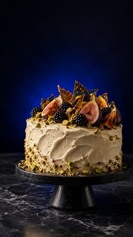 Reel de un pastel de temporada con higos, zarzamoras y caramelo